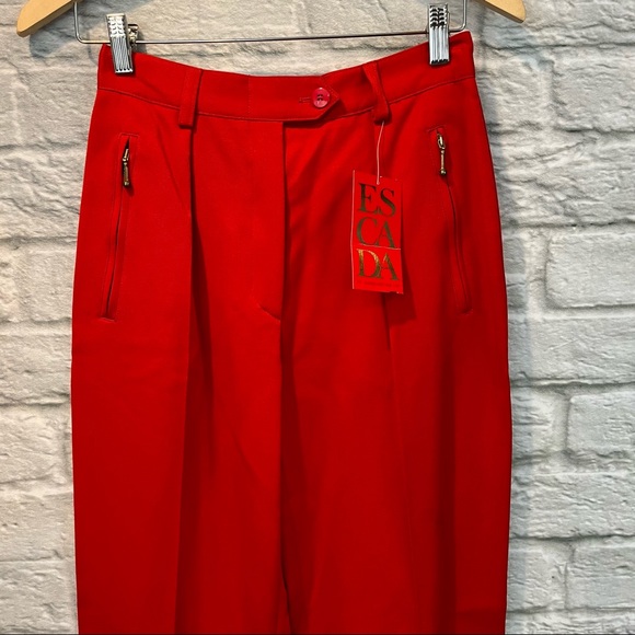 NWT Vintage Escada Women’s Euro 36 Bright Red Wool Blend Pleated Trousers - Picture 3 of 15